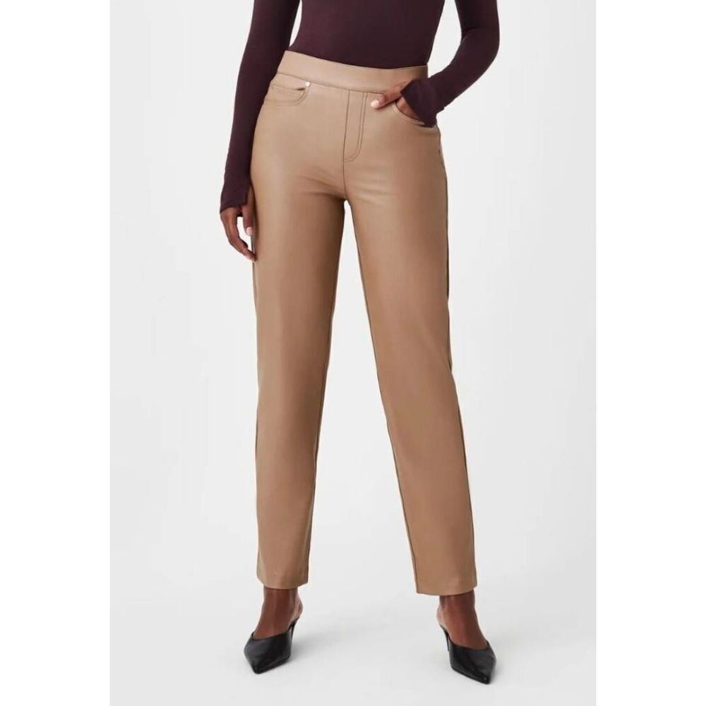 Spanx Slim Straight Faux Leather Coffee Pants Size XL
